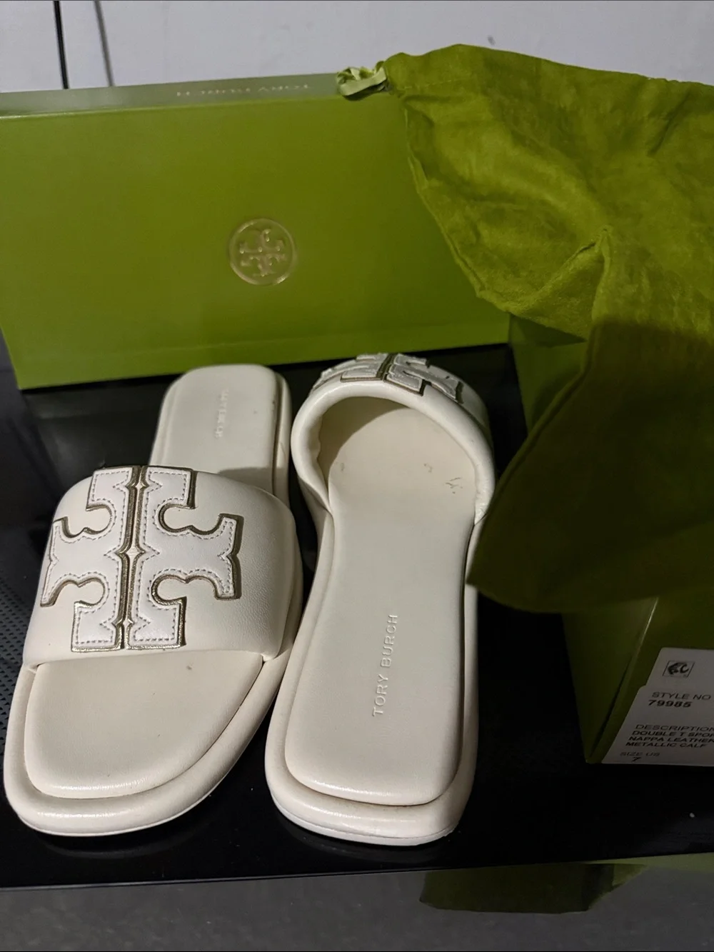 Tory Burch Cream Logo Slide Sandals